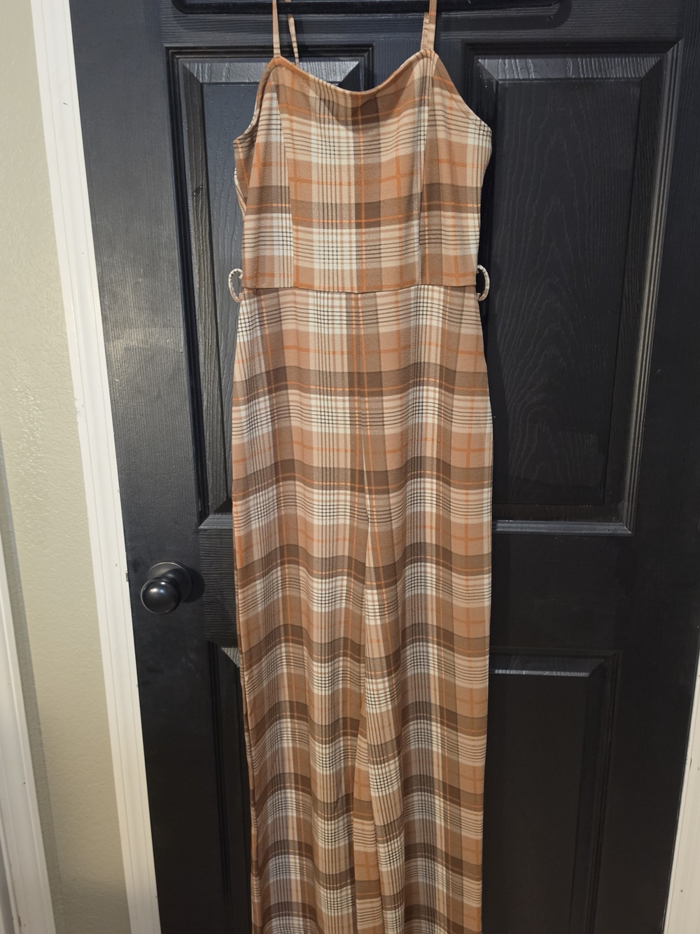 Almost Famous Tan and Brown Plaid Maxi Dress